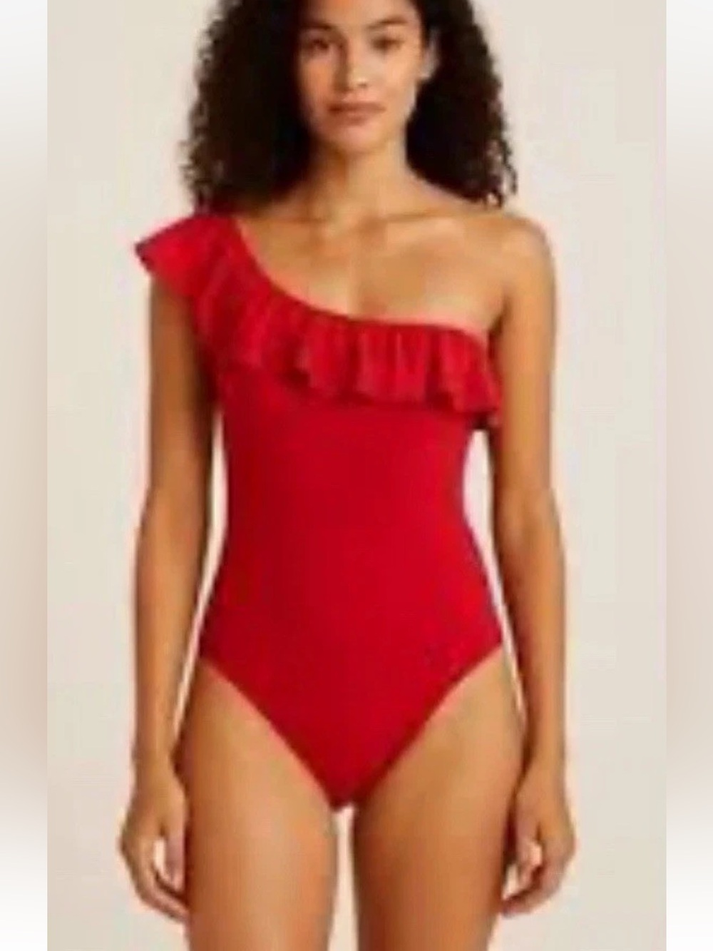 J. Crew One Piece Swimsuit Womens Sz 4 Red One Shoulder Ruffle Fully Lined